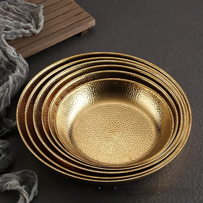 Assiette ronde en acier inoxydable doré