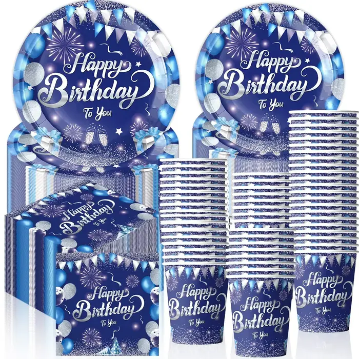 Vaisselle de fête d'anniversaire bleue