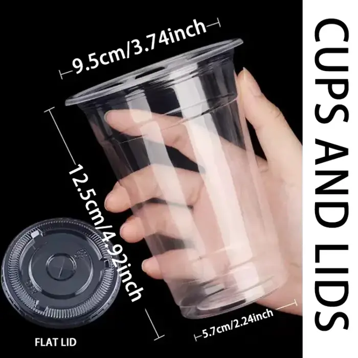Gobelets en plastique transparent de 16OZ, 50 pièces, couvercles plats, gobelets jetables pour fête 