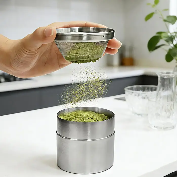 Kit de tamis et de boîte de rangement pour poudre de matcha