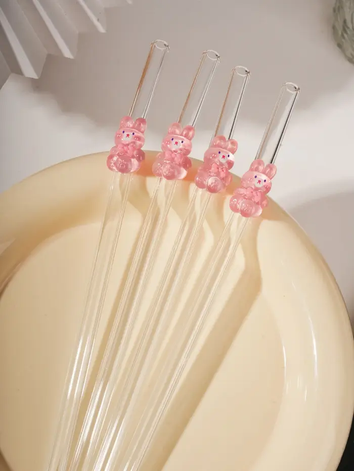 1/2/5 pailles en verre rose en forme de lapin