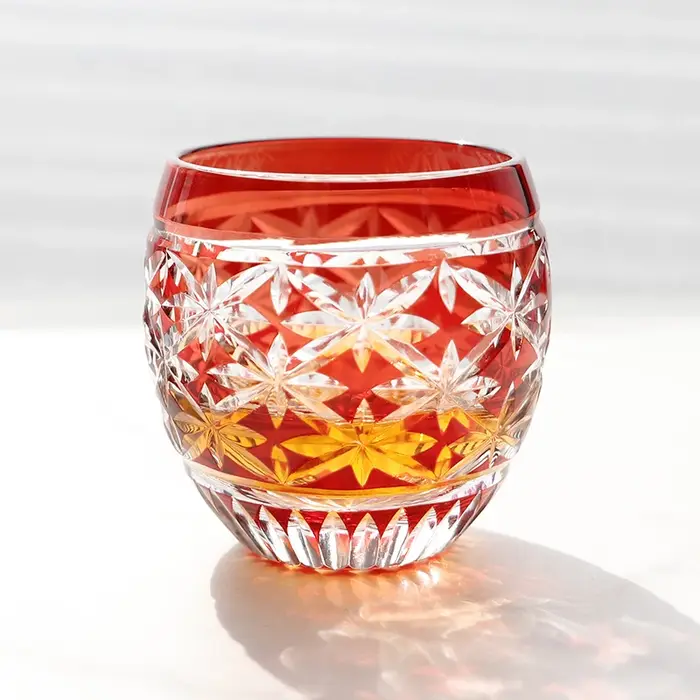 Verres à shot en cristal coloré Edo Kiriko japonais, gravés à la main, motifs étoiles brillantes, pe