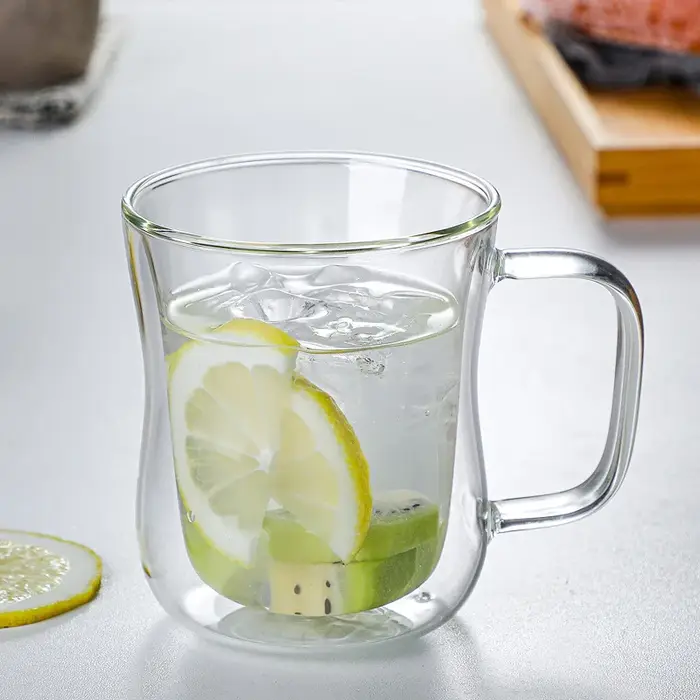 Verres transparents à double paroi en borosilicate avec poignée