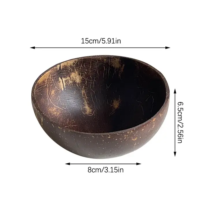 # Bol en noix de coco naturel fait main | Vaisselle écologique avec fourchette et cuillère pour dessert