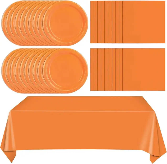 Vaisselle Jetable Orange Uni Assiettes En Papier Tasses Serviettes Nappe Décoration De Fête D'anniversaire Halloween Automne Thanksgiving Mariage Baby Shower Fournitures De Table Élégantes