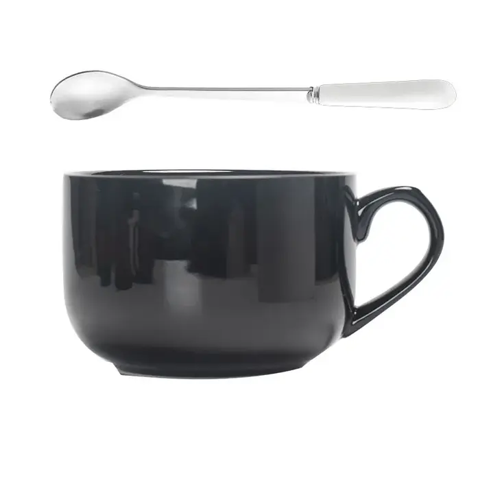 Tasse à café en céramique de grande capacité avec cuillère, tasse à thé au lait, bol à nouilles inst