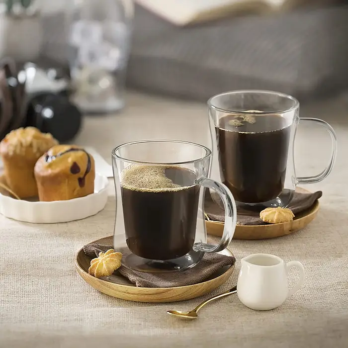 FOME 1/2/4 pièces tasses à café en verre à Double paroi tasse à expresso transparente avec poignée pour boisson chaude
