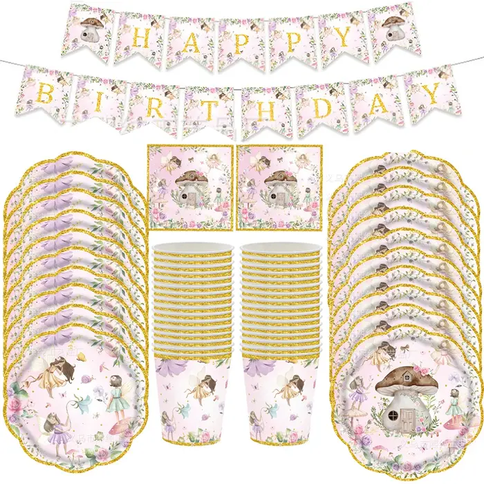 Ensemble de vaisselle de fête féerique comprenant assiettes en papier