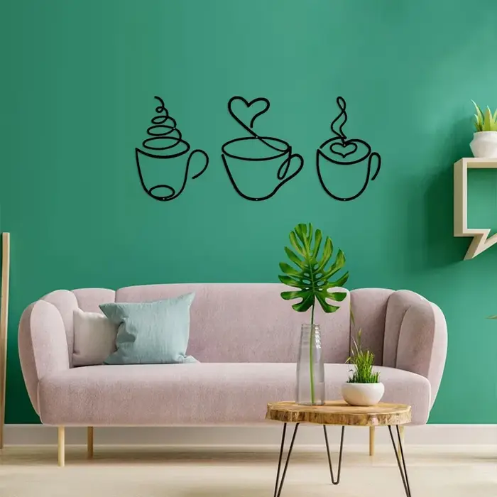 CIFBUY Ensemble de 3 décorations murales en métal en forme de tasses à café