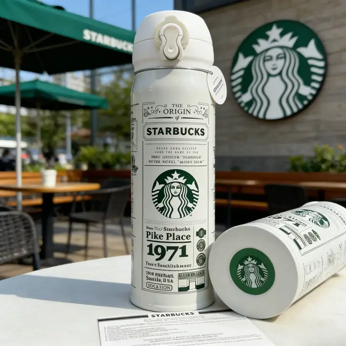 Starbucks 1971 Tasse thermique rétro en acier inoxydable noir et blanc