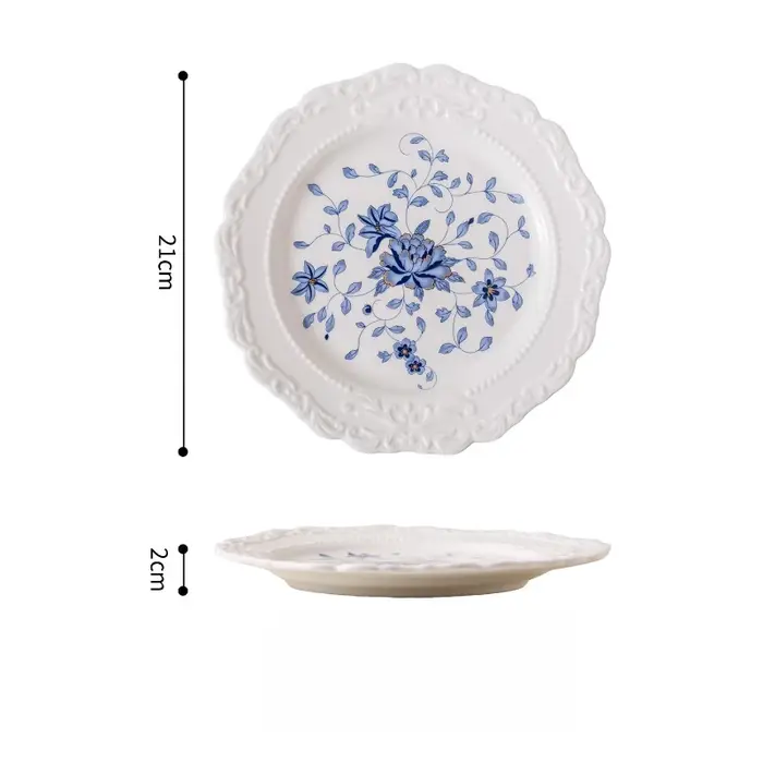 Assiette à manger occidentale en céramique, décoration de maison en Relief haut de gamme française,