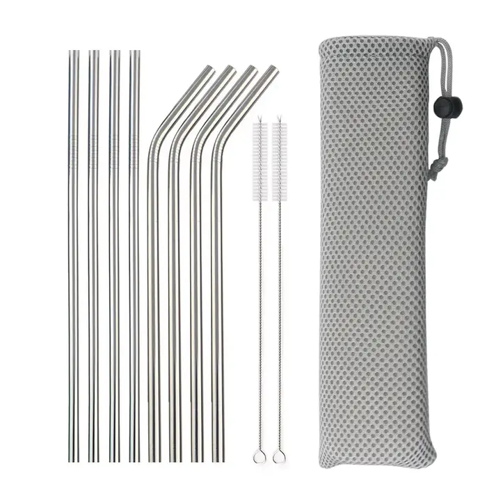 Pailles à boire en métal réutilisables en acier inoxydable 304, paille à boire droite courbée robust