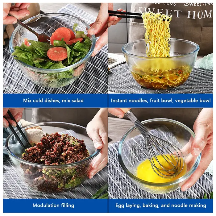 Bol en verre épais transparent pour la cuisine à domicile