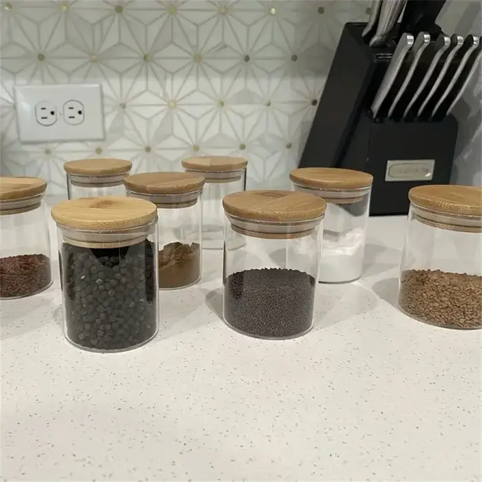12 pots en verre avec couvercle en bambou 250 ml