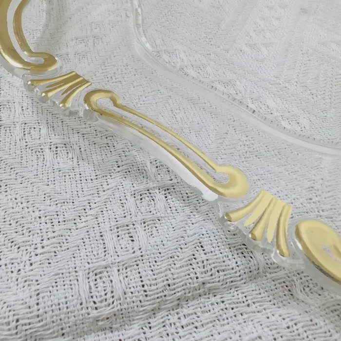 50 assiettes décoratives rondes transparentes avec bord doré