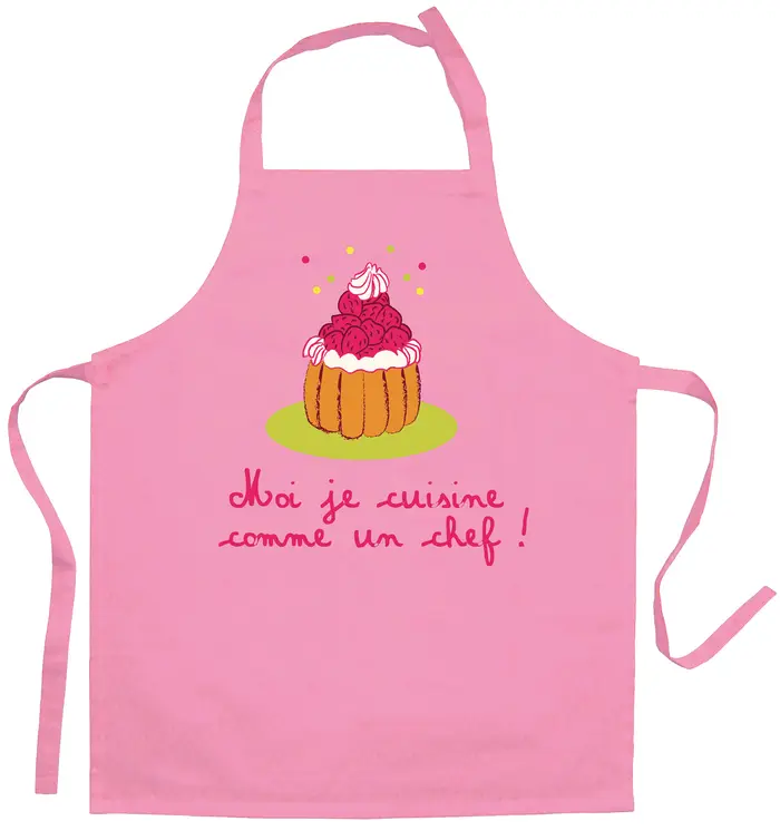 Tablier de cuisine enfant Je cuisine comme un chef recycl Rose 52 x 63