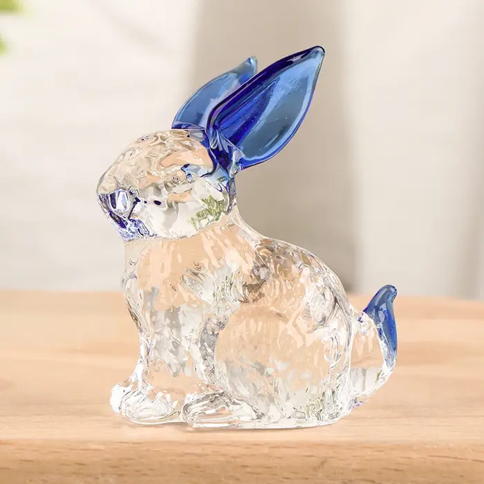 Statue en cristal de main de lapin en verre, ornements de figurine d'animal, sculpture de jardin sou
