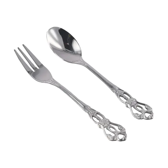 1 paire Vintage or cuillère fourchette ensemble de couverts en acier inoxydable luxe Dessert