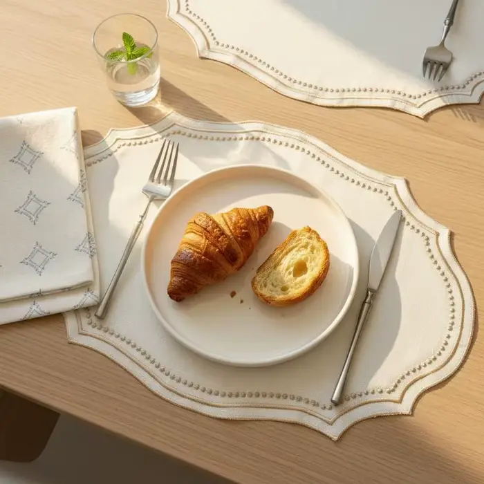 Set de table vintage brodé en tissu imitation coton-lin