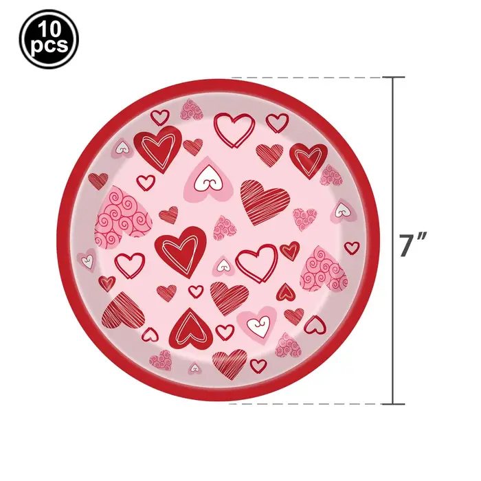 Vaisselle de fête pour la Saint-Valentin, assiettes en papier en forme de cœur rouge, serviettes, go