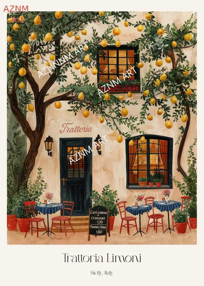 Affiche sur toile illustrant des pâtisseries françaises du café Lemon Paris en Italie