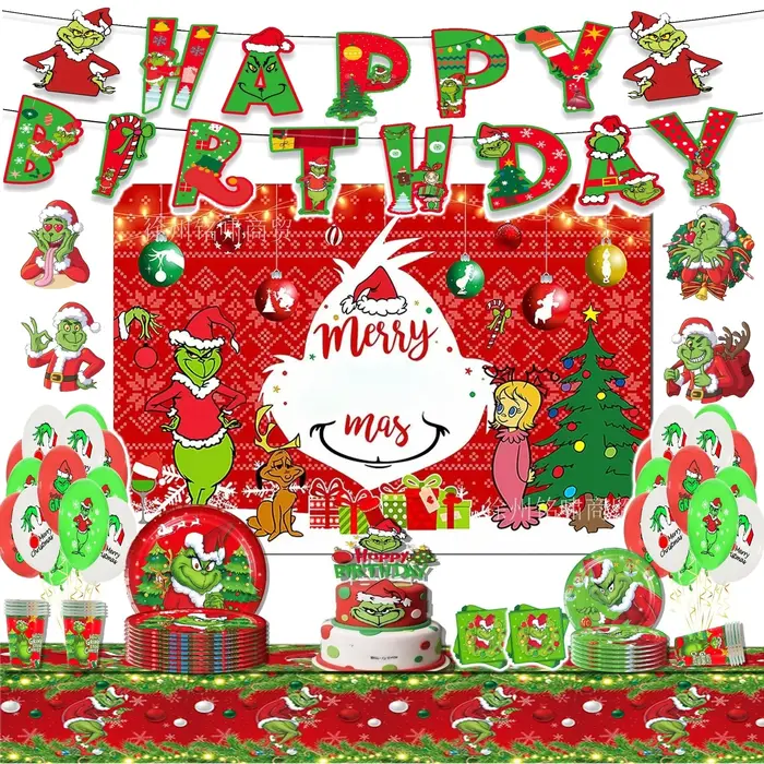 Vaisselle de fête d'anniversaire Grinch de noël