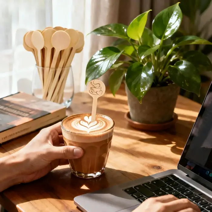 50 bâtonnets d'agitation jetables – Agitateurs à café en bois à tête ronde de 15 cm