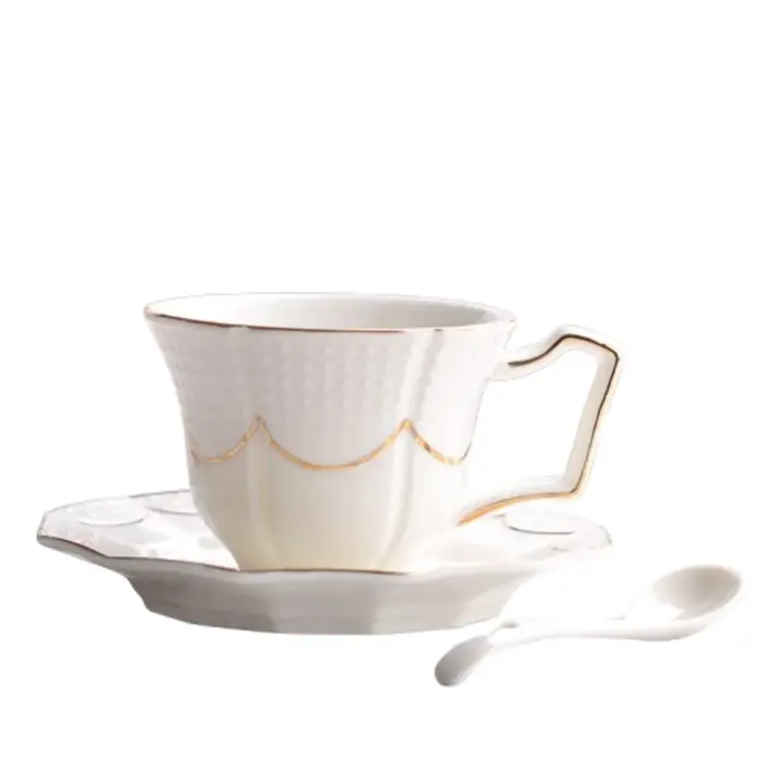 Vintage en céramique tasse à café cuillère assiette ensemble de luxe exquis Latte fleur thé eau tass