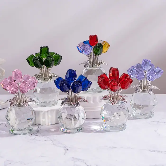 Ornement de table en verre en forme de rose