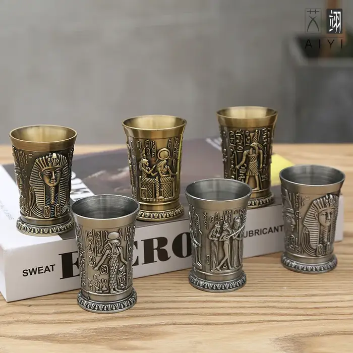 Verre à vin égyptien Vintage en métal, 50ML, pharaon Tut, gravure, gobelet en métal, Cocktail, whisky, Bar, tasse, verre d'eau, décoration de maison