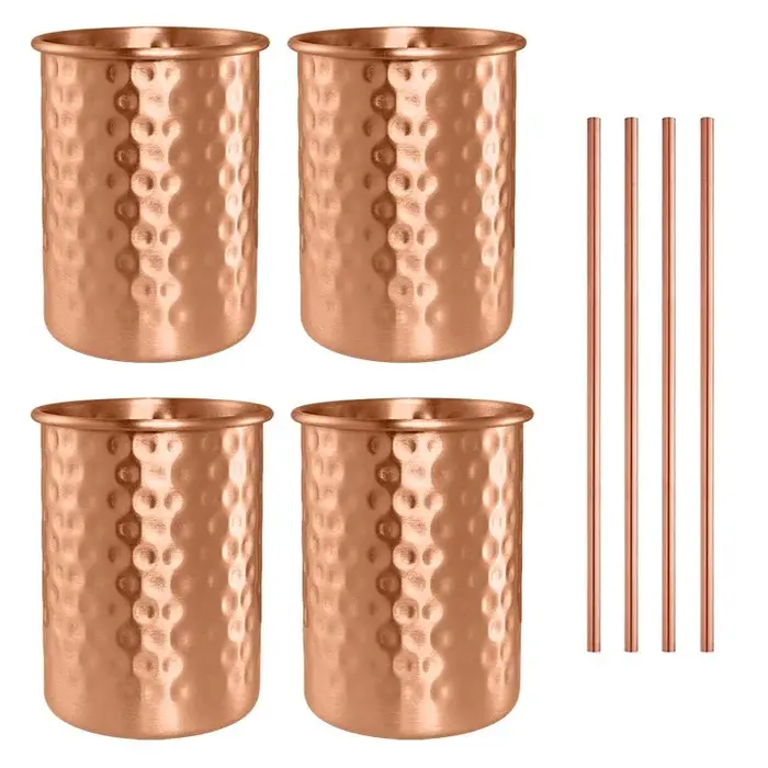 Tasses à Moscow Mule en cuivre 100% pur de 400 ml avec paille