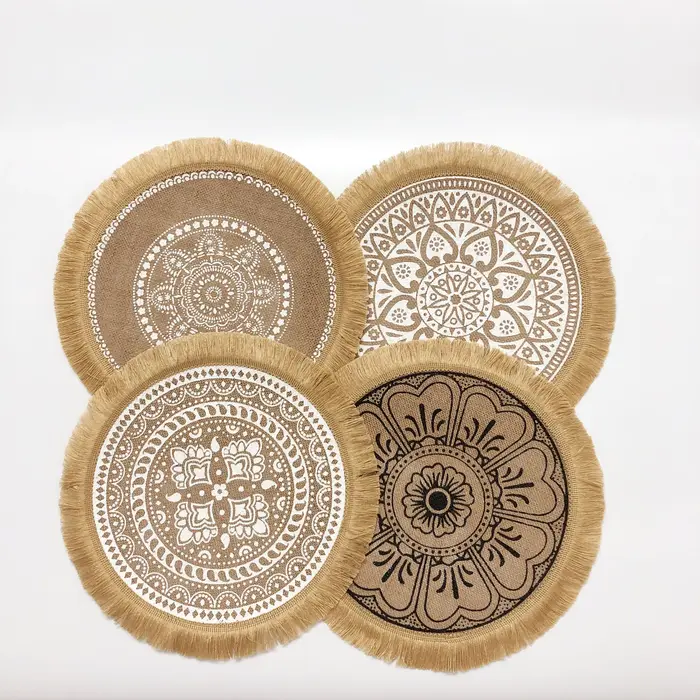 Napperons tissés en Jute Vintage naturel, Style bohème, décoration murale suspendue, tapis de Vase, 