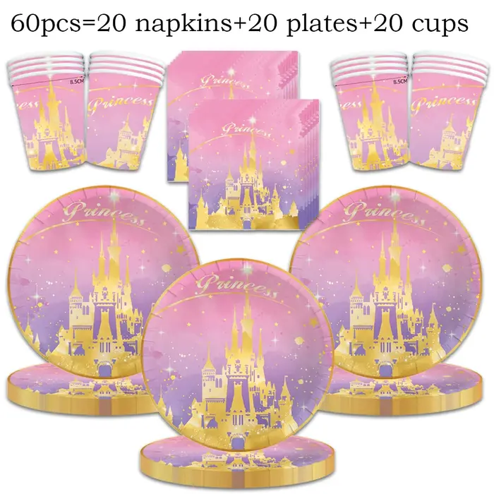 Ensemble de tasses, assiettes, serviettes, vaisselle, décorations de fête d'anniversaire pour enfant
