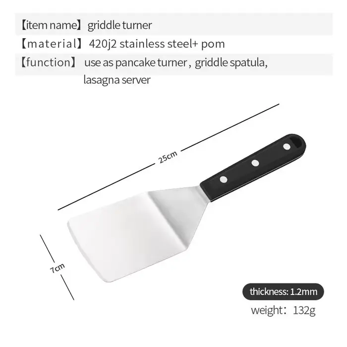 Spatule de plaque en acier inoxydable, tourneur de crêpes, Hamburger, Smasher, grattoir, tourneur de