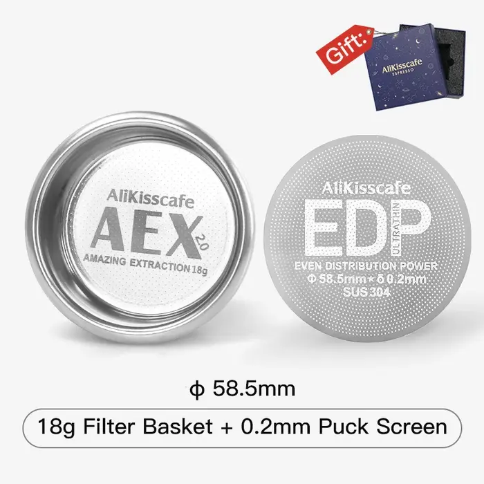 Alikisscafe 58MM panier de filtre à café 18g 22g avec écran de rondelle de 0.2mm pour E61 porte-filtre sans fond expresso Barista accessoires