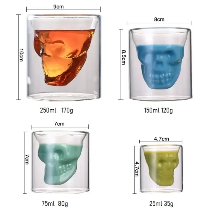 Gobelets en verre crâne 25/75/150/250ml