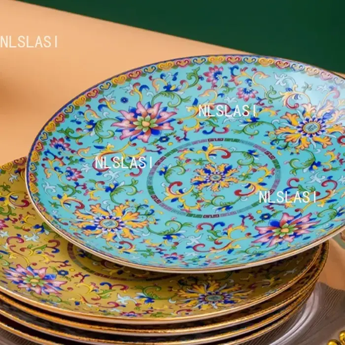 Assiette plate en céramique style palais Jingdezhen