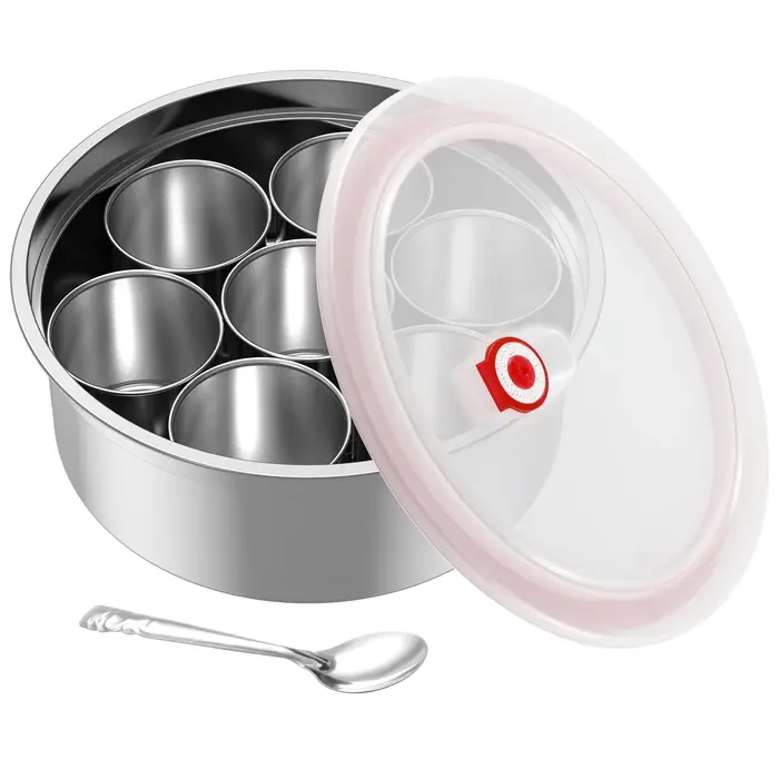 Masala Dabba Boîte à épices Récipient de stockage d'épices en acier inoxydable avec 7 compartiments