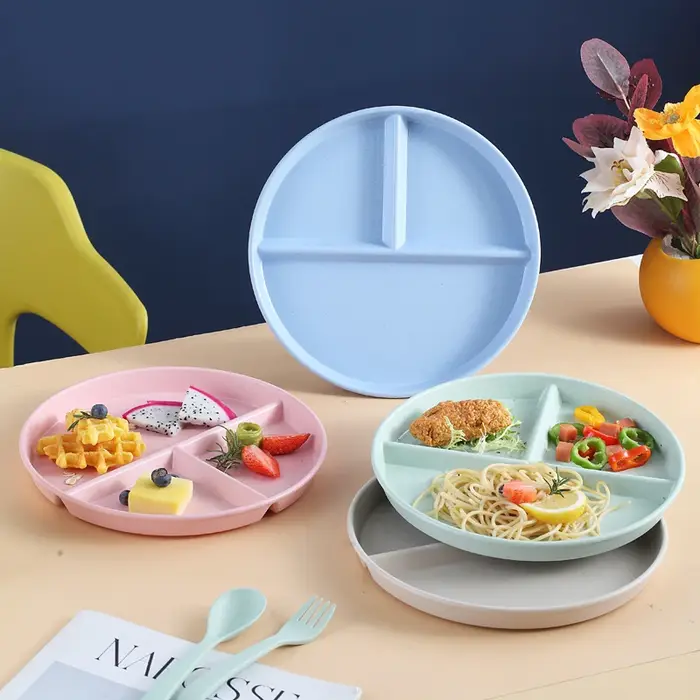 Assiette compartimentée à trois grilles en paille de blé écologique pour fruits