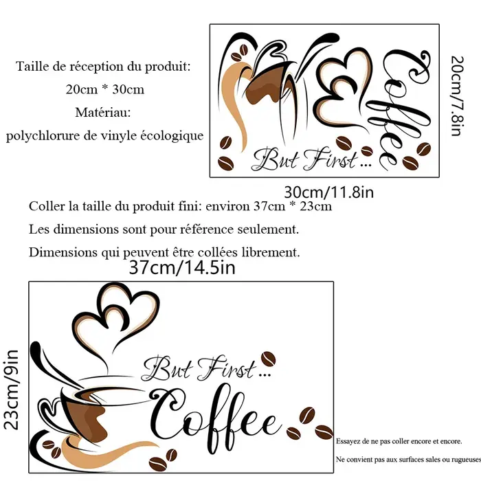 Autocollants muraux à motif de tasse à café créative