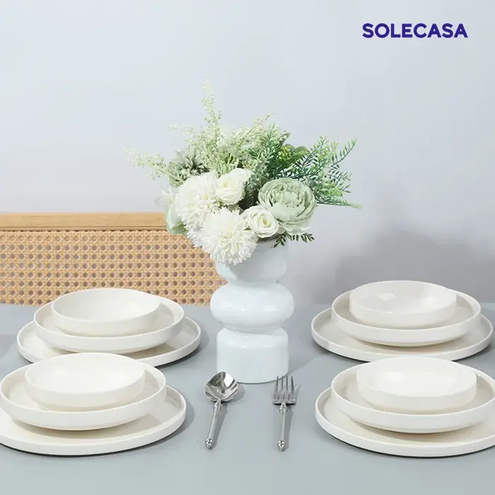 SOLECASA 3/12 pièces ensembles de vaisselle en porcelaine bols et assiettes blancs plat résistant aux rayures bol en céramique assiette à dîner Spaghetti