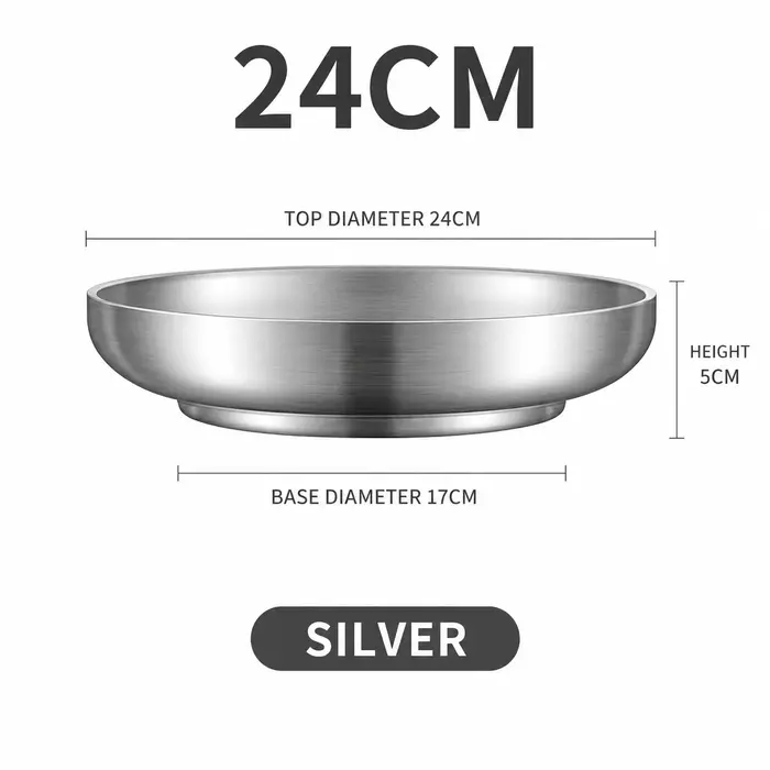 Assiettes à double paroi 22/24/26 cm en acier inoxydable 304