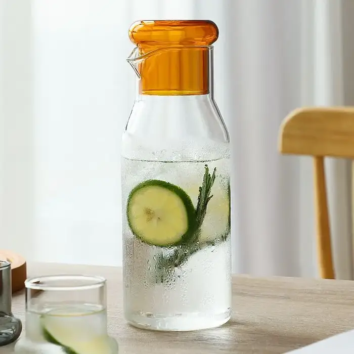 Ensemble de carafe à eau de chevet en verre transparent coloré avec gobelet