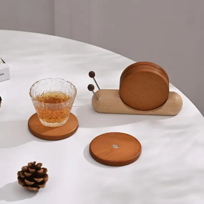 Sous-verres d'escargot en bois massif avec Base antidérapante