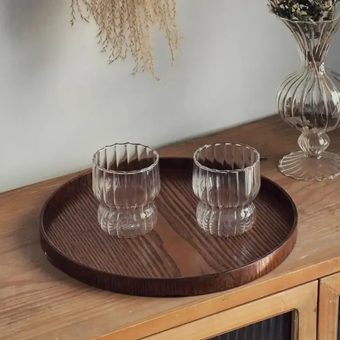 Plateau de service rond vintage en bois 21/24/27/30/33cm
