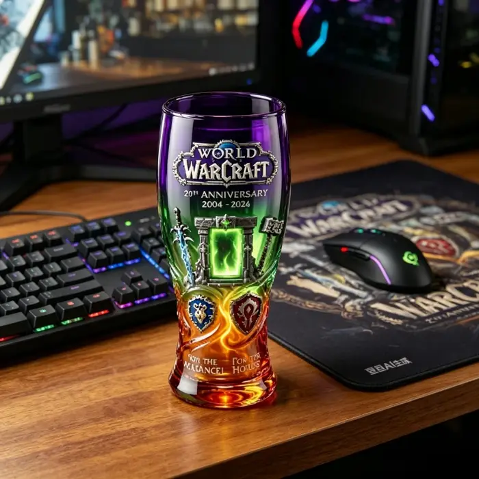 Tasse en verre World of Warcraft 22e anniversaire 2004-2026 Alliance & Horde, mug à bière de collection pour les fans
