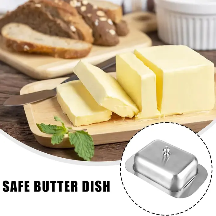 Plat à beurre en acier inoxydable avec couvercle, boîte de rangement pour beurre et fromage, plat à fromage, assiette à beurre avec couvercle, porte-beurre, vaisselle de cuisine