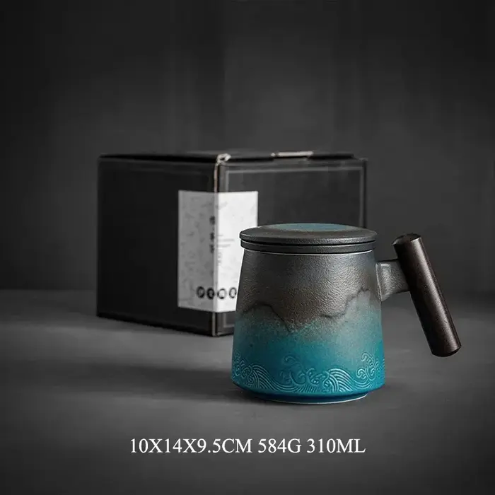 Tasse à café en céramique rétro, tasse à eau de bureau, filtre à eau, tasse à thé avec couvercle, ta