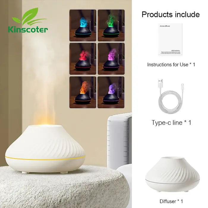 Kinscoter diffuseur d'arôme volcanique lampe à huile essentielle 130ml USB humidificateur d'air Portable avec veilleuse