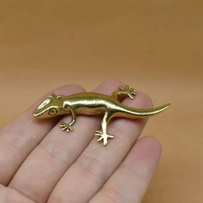 Service à thé Gecko Vintage en cuivre, petits ornements, Figurines d'animaux en laiton Antique, déco